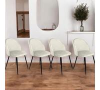 Dmora - Set di 4 sedie Stinson, Poltrona rivestita in velluto, Sedia da pranzo imbottita, Seduta per riunioni, 51x54h82 cm, Bianco