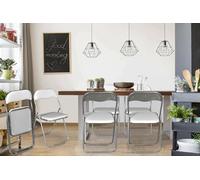 Dmora - Set di 6 sedie pieghevoli Marbella, Poltrona salvaspazio, Sedia per ospiti, Seduta per riunioni in simil ecopelle, 43x47h80 cm, Bianco