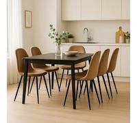 Dmora - Set di 6 sedie Pismo, Poltrona Rivestita in Velluto, Sedia da Pranzo Imbottita, Seduta per riunioni, 45x56h87 cm, Beige