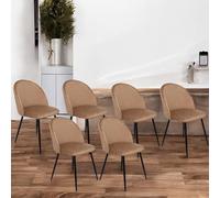 Dmora - Set di 6 sedie Stinson, Poltrona rivestita in velluto, Sedia da pranzo imbottita, Seduta per riunioni, 51x54h82 cm, Beige