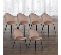Dmora - Set di 6 sedie Stinson, Poltrona rivestita in velluto, Sedia da pranzo imbottita, Seduta per riunioni, 51x54h82 cm, Grigio tortora