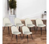 Dmora - Set di 6 sedie Stinson, Poltrona rivestita in velluto, Sedia da pranzo imbottita, Seduta per riunioni, 51x54h82 cm, Bianco