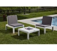 Dmora Salotto da Esterno Cervia, Set da Giardino con 2 sedute con Schienale ed 1 modulo Multifunzione, Salottino con Cuscini, 100% Made in Italy, Bianco, Medio