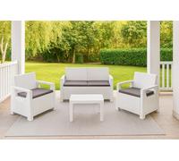 Dmora Set Salotto da Esterno Episcopia Bianco 4 Posti Un Tavolino, Salottino Outdoor Cuscini Inclusi Made in Italy