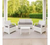 Dmora Set Salotto da Esterno Episcopia Bianco 4 Posti Un Tavolino, Salottino Outdoor Cuscini Inclusi Made in Italy