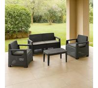 Dmora Set Salotto da Esterno Episcopia Grigio Antracite 4 Posti Un Tavolino, Salottino Outdoor Cuscini Inclusi Made in Italy