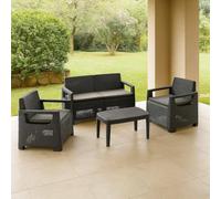 Dmora Set Salotto da Esterno Episcopia Grigio Antracite 4 Posti Un Tavolino, Salottino Outdoor Cuscini Inclusi Made in Italy