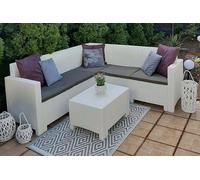 Dmora - Set Salotto da Esterno Eris, Set da Giardino con Cuscini, Salottino Indoor e Outdoor Effetto Rattan, 100% Made in Italy, Bianco