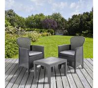 Dmora - Set salotto da esterno Foggia, Composizione da giardino con 2 poltrone ed 1 tavolino, Salottino effetto rattan con cuscini, 100% Made in Italy, Antracite