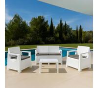 Dmora Set Salotto da Esterno Gallicchio Bianco 4 Posti Un Tavolino, Salottino Outdoor Cuscini Inclusi Made in Italy