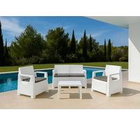 Dmora Set Salotto da Esterno Gallicchio Bianco 4 Posti Un Tavolino, Salottino Outdoor Cuscini Inclusi Made in Italy