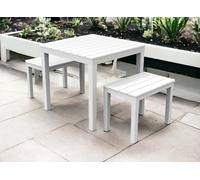 Dmora - Set Salotto da Esterno Moncalieri, Composizione da Giardino con 1 Tavolo Quadrato e 2 panche, Salottino Indoor e Outdoor da PIC Nic, 100% Made in Italy, Bianco