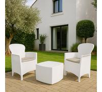 Dmora - Set salotto da esterno Napoli, Composizione da giardino con 2 poltrone ed 1 tavolino contenitore, Salottino effetto rattan, 100% Made in Italy, Bianco