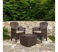 Dmora - Set salotto da esterno Napoli, Composizione da giardino con 2 poltrone ed 1 tavolino contenitore, Salottino effetto rattan, 100% Made in Italy, Marrone