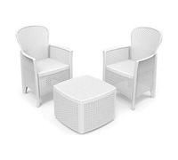 Dmora - Set salotto da esterno Napoli, Composizione da giardino con 2 poltrone ed 1 tavolino contenitore, Salottino effetto rattan, 100% Made in Italy, Bianco