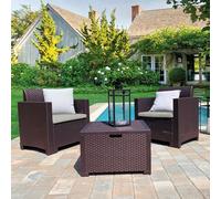 Dmora - Set salotto da esterno Neptune, Set da giardino con cuscini, Salottino indoor e outdoor effetto rattan, 100% Made in Italy, Marrone