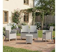 Dmora - Set Salotto da Esterno Nettuno, Set da Giardino con Cuscini, Salottino Indoor e Outdoor Effetto Rattan, 100% Made in Italy, Bianco
