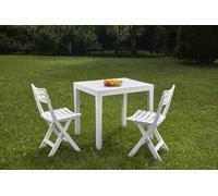 Dmora - Set salotto da esterno Ortisei, Composizione da giardino con 1 tavolo rettangolare e 2 sedie pieghevoli, Salottino indoor e outdoor da Pic Nic, 100% Made in Italy, Bianco