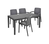 Dmora - Set Salotto da Esterno Roccaraso, Salottino Outdoor e Indoor, Tavolo Rettangolare Fisso con 4 sedie impilabili, Made in Italy, Antracite