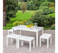 Dmora - Set Salotto da Esterno Sanremo, Composizione da Giardino con 1 Tavolo Rettangolare e 4 panchine, Salottino Indoor e Outdoor da PIC Nic, 100% Made in Italy, Bianco