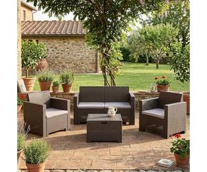 Dmora - Set salotto da esterno Venere, Salottino outdoor, Set da balcone o giardino, Composizione soggiorno per esterni, Made in Italy, Tortora
