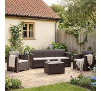 Dmora - Set salotto da esterno Venus, Set da giardino con cuscini, Salottino indoor e outdoor effetto rattan, 100% Made in Italy, Marrone