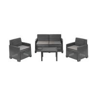 Dmora Set Salotto da Esterno Vieste, Composizione da Giardino con 2 poltrone, 1 Divano e 1 tavolino, Effetto Rattan con Cuscini, 100% Made in Italy, Antracite