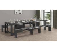 Dmora - Set tavolo e sedie Eric, Composizione multiuso, Set con consolle e 2 panche allungabili, 100% Made in Italy, 66x25h45 cm, Ardesia