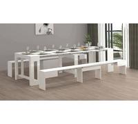 Dmora Set Tavolo e sedie Eric, Composizione Multiuso, Set con consolle e 2 panche allungabili, 100% Made in Italy, 66x25h45 cm, Bianco Lucido