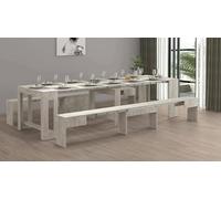 Dmora - Set tavolo e sedie Eric, Composizione multiuso, Set con consolle e 2 panche allungabili, 100% Made in Italy, 66x25h45 cm, Cemento