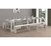 Dmora - Set tavolo e sedie Eric, Composizione multiuso, Set con consolle e 2 panche allungabili, 100% Made in Italy, 66x25h45 cm, Bianco