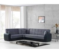 Dmora Talamo Italia Divano Letto con penisola Matias, Divano Contenitore ad Angolo in Ecopelle e Tessuto, Sofà con Apertura Click-clack, 305x238h91 cm, Nero e Grigio