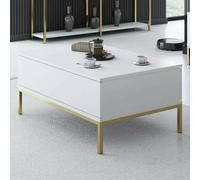 Dmora - Tavolino da salotto Antares, Tavolo basso da caffè, Portariviste per divano, Ripiano da soggiorno, 90x60h40 cm, Bianco e Oro