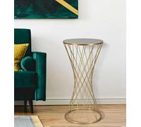 Dmora - Tavolino da salotto Berceto, Tavolo basso da caffè, Portariviste per divano, Ripiano da soggiorno, Oro, 40 x 40 h80 cm