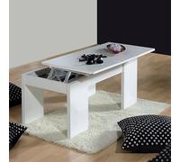 Dmora Tavolino da Salotto Malibu, Tavolino da caffè con Piano elevabile, Tavolo Basso da Soggiorno, 100x50h43/84 cm, Bianco Lucido