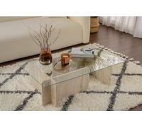 Dmora - Tavolino da salotto Nuragus, Tavolo basso da caffè, Portariviste per divano, Ripiano da soggiorno, 105x65 h30 cm, Beige e Marmo