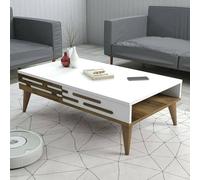 Dmora - Tavolino da salotto Saiph, Tavolo basso da caffè, Portariviste per divano, Ripiano da soggiorno, 105x35h60 cm, Noce e Bianco