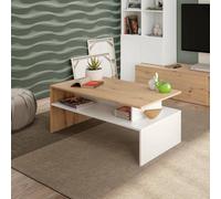 Dmora - Tavolino da salotto Vail, Tavolino soggiorno, Tavolino da caffè, Tavolo basso, 100x50h43 cm, Rovere Nodi e Bianco lucido