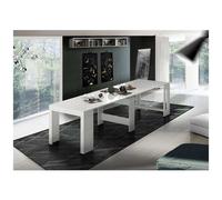 DMORA - Tavolo Allungabile Martino, Consolle Allungabile Fino A 12 Posti, Tavolo Con Portallunghe, 100% Made In Italy, Cm 51/300x90h77, Bianco Lucido