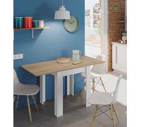 Dmora - Tavolo allungabile Newark, Ripiano da pranzo pieghevole apertura a libro, Tavolo ausiliario richiudibile, 67x67/135h79 cm, Bianco e Rovere