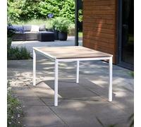 Dmora Tavolo da Esterno Arbarei 95x159x75h cm Bianco 6 Posti Resistente ai Raggi uv Versatile Salvaspazio, Tavolo Tavolo da Esterno Fisso