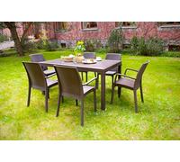 Dmora - Tavolo da esterno Giove, Ripiano rettangolare da giardino, Tavolo da giardino multiuso effetto rattan, 100% Made in Italy, 150x90h74 cm, Marrone