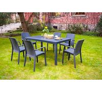 Dmora - Tavolo da esterno Giove, Ripiano rettangolare da giardino, Tavolo da giardino multiuso effetto rattan, 100% Made in Italy, 150x90h74 cm, Antracite