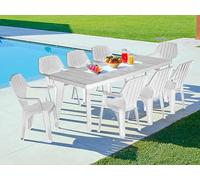 Dmora Tavolo da Esterno Mercurio, Base per Picnic, Piano da Pranzo da Giardino, Banco Outdoor Multiuso, Made in Italy, 160/220x90 h74 cm, Bianco