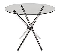 Dmora Tavolo rotondo, Tavolino con piano in vetro temperato e gambe in acciacio cromato, cm 90x90h75, colore Trasparente