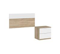 Dmora Comodino a Due cassetti con testiera per Letto Singolo da 90 cm, Colore Rovere e Bianco, cm 150 x 50 x 38