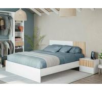 Dmora - Testiera letto Yuma, Testata letto con 2 comodini, Set per camera da letto, 266x34h89 cm, Bianco e Rovere