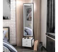 Dmora Toeletta Orvaon 41x35x170h cm Bianco Specchio Incluso 2 Cassetti, Mobile da Trucco Un'anta