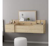 Dmora Toeletta Orviar 100x39x33h cm Marrone Specchio Incluso 3 Ante, Mobile da Trucco Materiale Piano in Legno Nobilitato