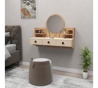 Dmora Toeletta Orvila 90x37x75h cm Marrone Rovere Nodi Specchio Incluso 3 Cassetti, Mobile da Trucco Colore Struttura Beige
